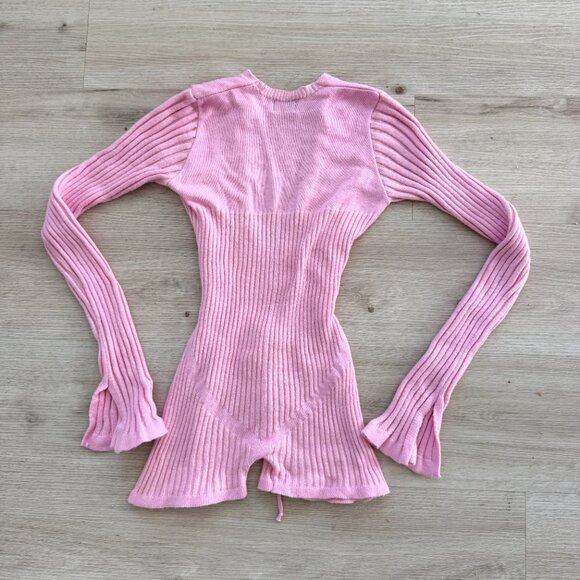 Pink Romper Playsuit Sweater Plunge Neckline Knit Small - Picture 3 of 6